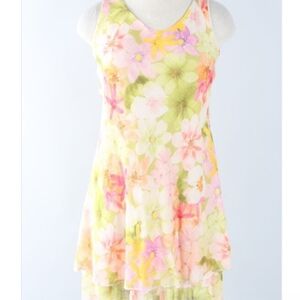 Tempo Paris – Sleeveless Summer Cotton Gauze Dress in a Floral Citron (Size L)